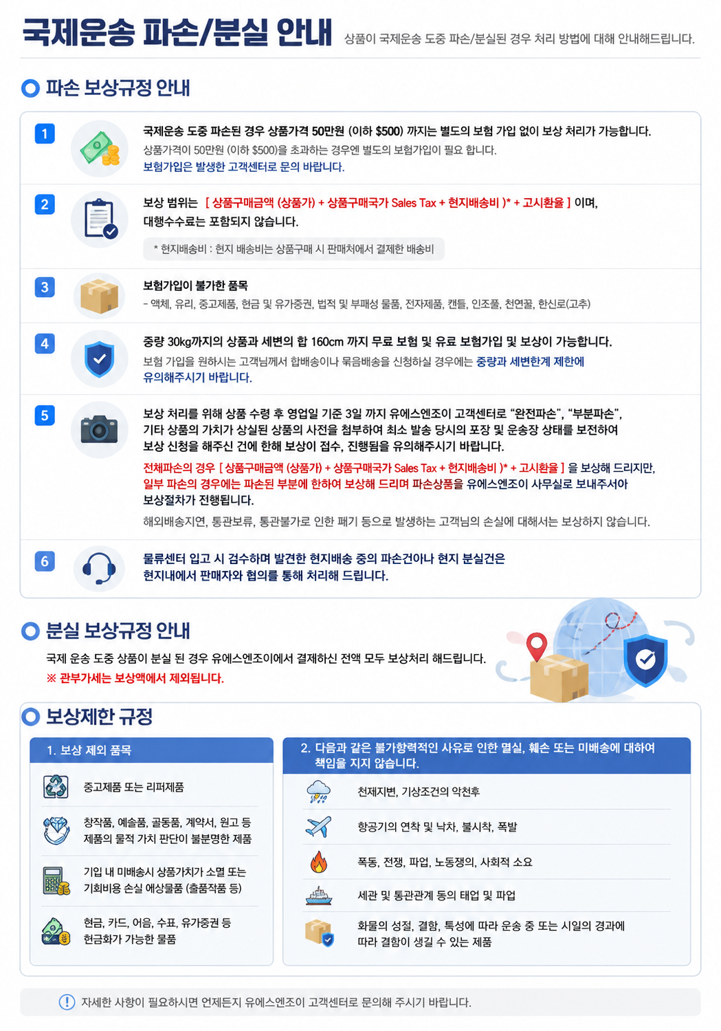 국제운송 파손 분실 안내